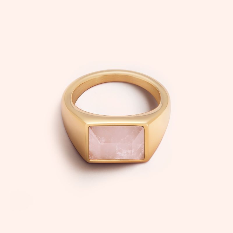 玫瑰石英图章戒指